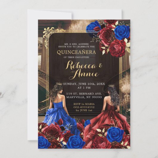 青王室のとブルゴーニュ赤のフローラ15ア王室のニョス 招待状 (正面)