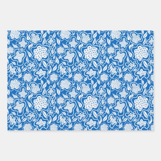 青王室のと白のクロスステッチフローラ ラッピングペーパーシート (正面2)