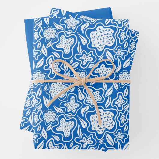 青王室のと白のクロスステッチフローラ ラッピングペーパーシート (インサイチュ)