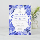 青王室のと白の水色フローラバルミツワー 招待状 (スタンド正面)