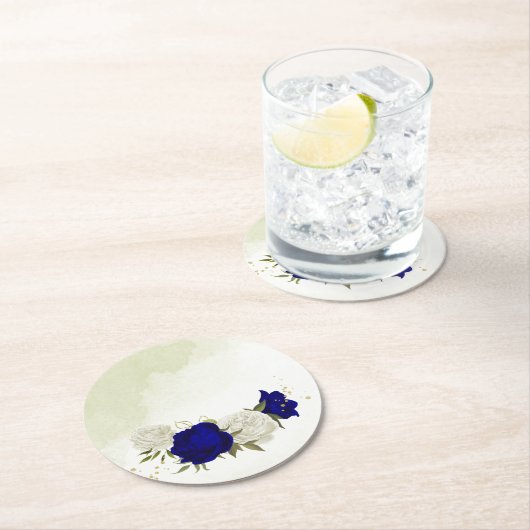 青王室のと白の花が緑に結婚なる ラウンドペーパーコースター (インサイチュ)