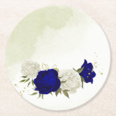 青王室のと白の花が緑に結婚なる ラウンドペーパーコースター (正面)