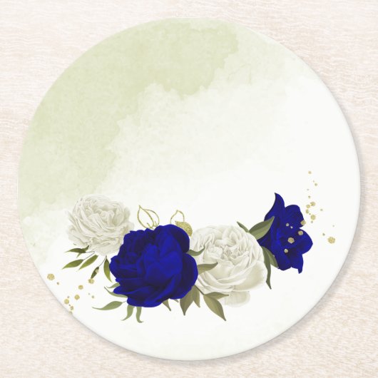 青王室のと白の花が緑に結婚なる ラウンドペーパーコースター (正面)