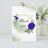 青王室のと白の花の緑の金ゴールドリース サンキューカード (スタンド正面)