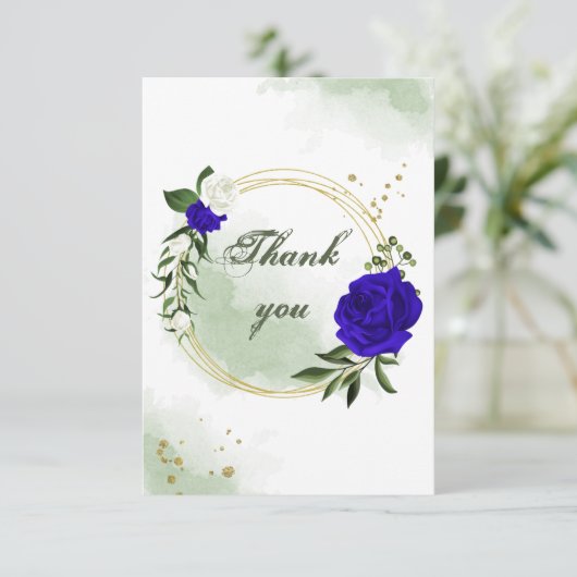 青王室のと白の花の緑の金ゴールドリース サンキューカード (スタンド正面)