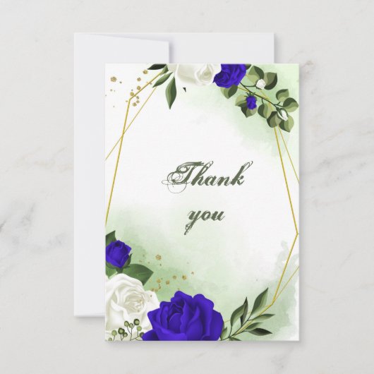 青王室のと白の花の緑の金ゴールド幾何学的 サンキューカード (正面)