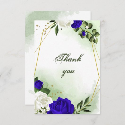 青王室のと白の花の緑の金ゴールド幾何学的 サンキューカード (正面/裏面)