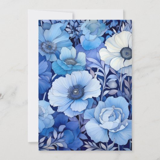 青王室のと薄い灰色のフローラ結婚 招待状 (裏面)