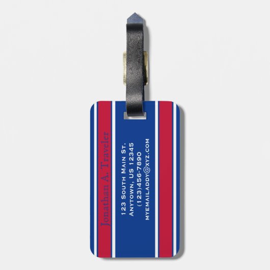 青王室のと赤のスポストライプートパーソナライズされた ラゲッジタグ (裏面縦)