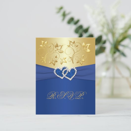 青王室のと金ゴールドのフローラ返信カード 出欠カード (スタンド正面)