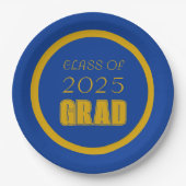 青王室のと金ゴールドの学校カラー卒業 ペーパープレート (正面)