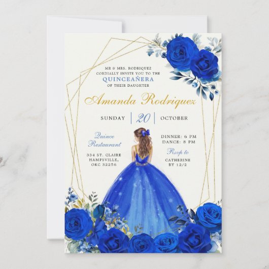 青王室のと金ゴールドの王室のクラウン・メキシコプリンセス 招待状 (正面)