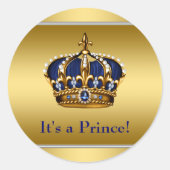 青王室のと金ゴールドの王室の赤ちゃんシャワー ラウンドシール (正面)