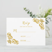 青王室のと金ゴールドの結婚式のRSVPカード 招待状 (スタンド正面)