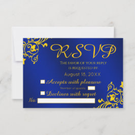 青王室のと金ゴールドの結婚式RSVP 出欠カード