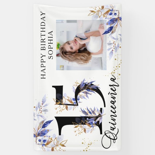 青王室のと金ゴールドの葉キンセアニェラ写真 横断幕 (縦)