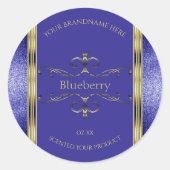 青王室のと金ゴールドの製品ラベルのグリッター縁ど ラウンドシール (正面)