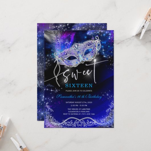 青王室のと銀の甘い16の装飾 招待状 (正面/裏面インサイチュ)