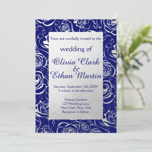 青王室のと銀の箔の花とバラ 招待状 (スタンド正面)