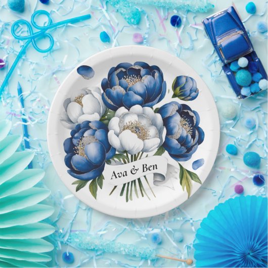 青王室のと銀の輝く牡丹結婚の ペーパープレート (パーティー)