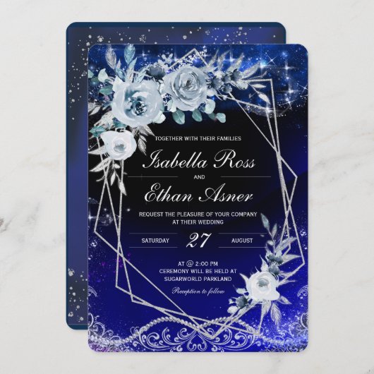 青王室のと銀白色の幾何結婚物 招待状 (正面/裏面)