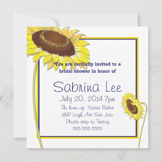 青王室のと黄色のひまわりブライダルシャワー 招待状 (裏面)
