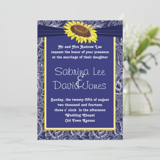 青王室のと黄色のひまわり結婚式招待状 招待状 (スタンド正面)