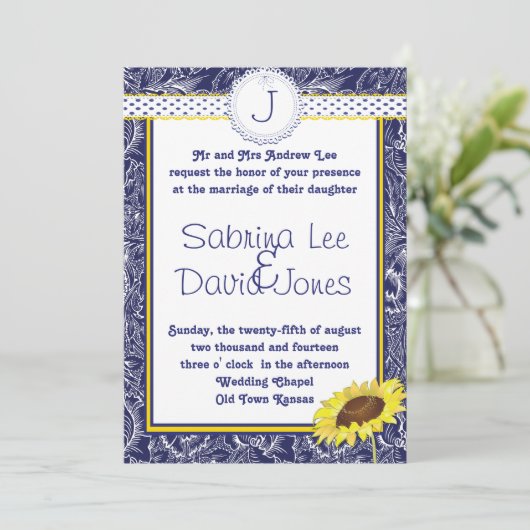 青王室のと黄色のひまわり結婚式招待状 招待状 (スタンド正面)