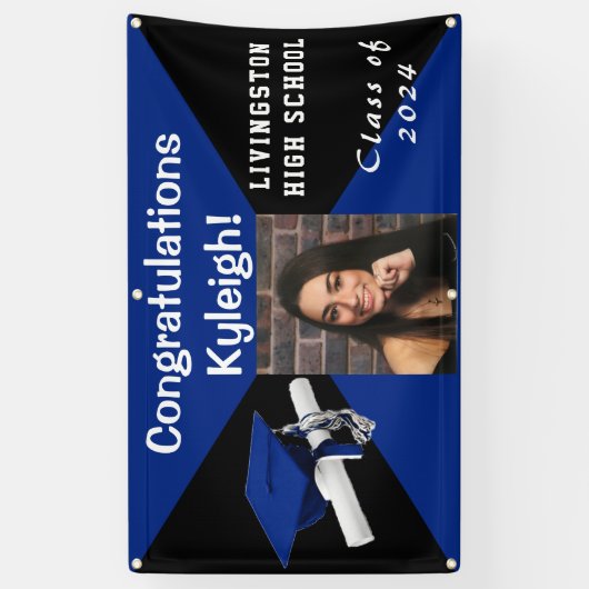青王室のと黒のビニールの卒業写真 横断幕 (縦)