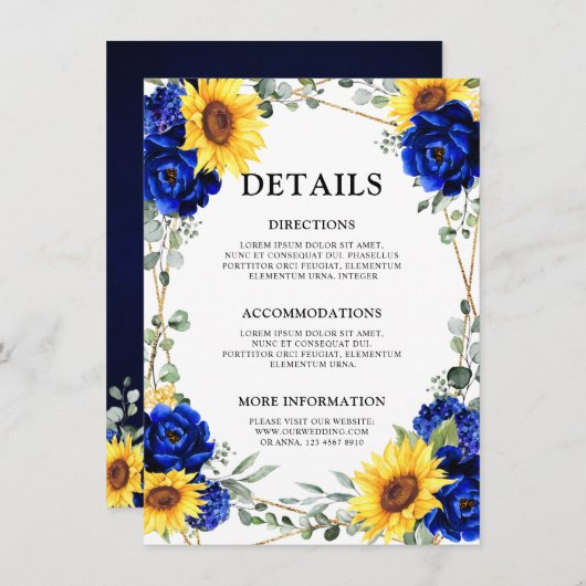 青王室のひまわり幾何結婚詳細 エンクロージャーカード (正面/裏面)