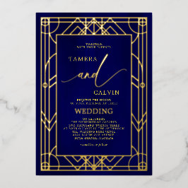 青王室のエレガント金ゴールド飾結婚枠 箔招待状