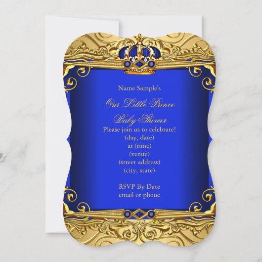 青王室のダマスク金ゴールドクラウン赤ちゃんシャワー男の子5 招待状 (裏面)