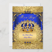 青王室のダマスク金ゴールドクラウン赤ちゃんシャワー男の子Bs6 招待状 (正面)