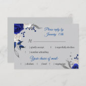 青王室のバラ白い花グレーrsvpカード 出欠カード (正面/裏面)