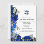 青王室のバラ銀色の蝶の葉シック 招待状 (正面)