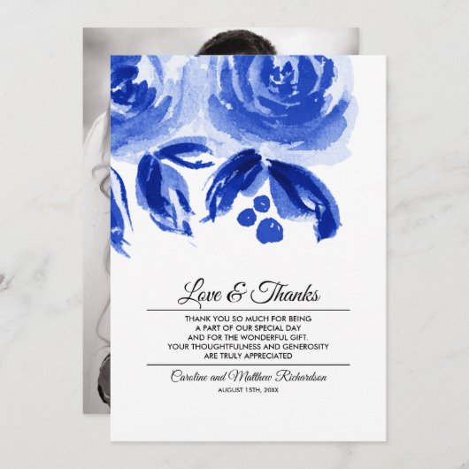 青王室のフローラありがとう結婚の写真カード サンキューカード (正面/裏面)