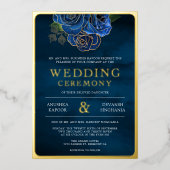 青王室のフローラフォト結婚インディアンの金ゴールド 箔招待状 (正面)