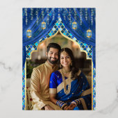 青王室のフローラフォト結婚インディアンの金ゴールド 箔招待状 (裏面)