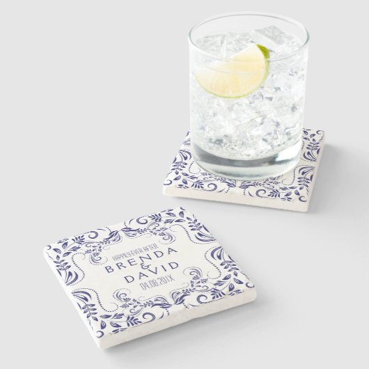 青王室のフローラレースフレームカスタム背景 ストーンコースター (横)