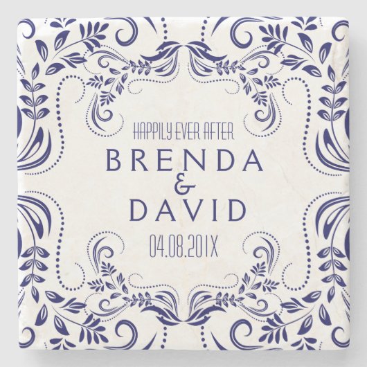 青王室のフローラレースフレームカスタム背景 ストーンコースター (正面)