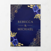 青王室のフローラ金ゴールドレースQRコード結婚 三つ折り招待状 (カバー)