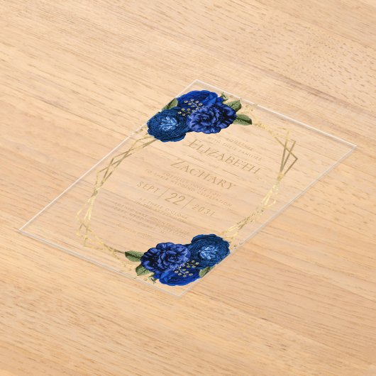 青王室のフローラ金ゴールド幾何結婚の アクリル招待状 (レイダウン)