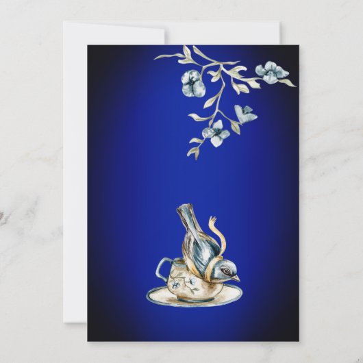 青王室のヴィンテージ素朴な水の色のハイティー 招待状 (裏面)