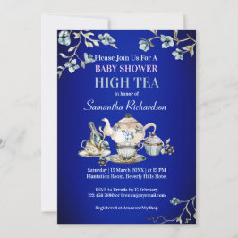 青王室のヴィンテージ素朴な水の色のハイティー 招待状