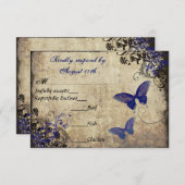 青王室のヴィンテージ蝶RSVP 出欠カード (正面/裏面)