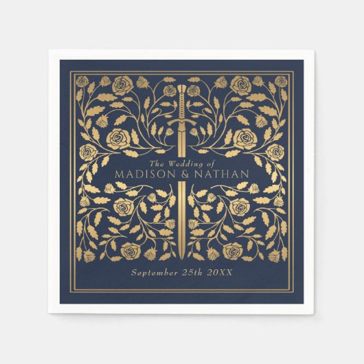 青王室の中世金ゴールド結婚剣 スタンダードカクテルナプキン (正面)