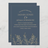 青王室の光金ゴールド葉ズ結婚ズ 招待状 (正面/裏面)