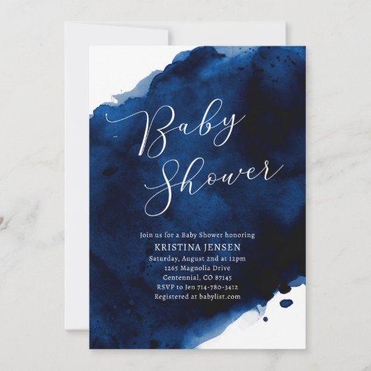 青王室の威厳のある水色ベビーシャワー 招待状 (正面)