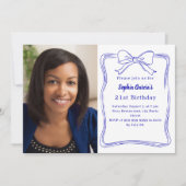 青王室の手引き弓写真誕生日 招待状 (正面)