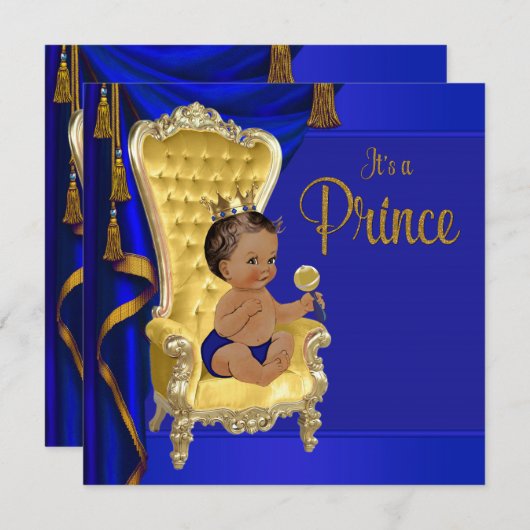 青王室の族ファンシー王子赤ちゃんシャワー 招待状 (正面/裏面)